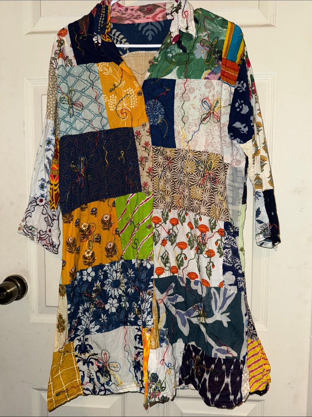 Patchwork Floral Button-down shirt dress